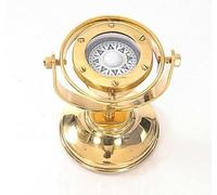 5" Brass Gimbals Nautical Fully Functional Directional Compass with Wooden Base Stand & Rotating Axis | Maritime Gift Decor with Multiple Colors (Gold with Out Base)