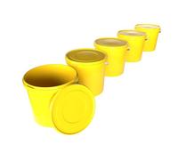 5 Buckets with Lid, 10 L, Yellow, Round, Plastic, Food-Safe, Airtight and Stable, with Handle Suitable for Food, Chemistry, Washing Powder, Adhesives