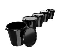 5 Buckets with Lid, 30 Litres, Made in Germany, Food-Safe, Sturdy, Airtight, Storage Bucket for Food, Office Supplies, Children's Room, Household, Workshop and Catering, Black