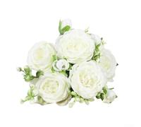 5 Bunches Artificial Peony Silk Flowers 32cm Realistic Fake Peonies for Wedding Party Home Decoration Bridal Bouquet DIY Floral Arrangements White Pink Yellow Blue Green(White)