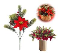 5 Bundles Poinsettia Flowers,Christmas Flowers Artificial with Berry Pine Cones UV-Resistant,Velvet Poinsettias Artificial Flower for Xmas Decor DIY for Home Vase Indoor Outdoor Garden