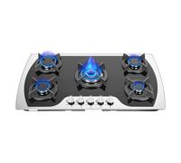 5 Burner Gas Cooktop with Tempered Glass, LPG/NG Built-in Hob, Electronic Pulse Ignition, Flameout Protection - 35.4" x 20.1" Stainless Steel Gas Stove for Home Kitchen or Outdoor Cooking