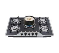 5 Burner Gas Stove, Built-in Gas Cooktop, Iron Hob Cooker Lpg Ng Cooktop + Stainless Steel Water Tray Kitchen, with Flame Out Protection, for a wide variety of kitchen cooks