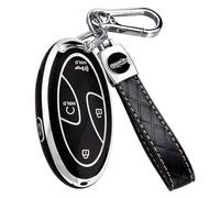 5 Buttons Compatible with Hyundai Key Fob Cover Accessories, Fits for Elanrtra Sonata Ioniq Santa Fe Santa Cruz KONA Tucson, Soft TPU Key Case with Leather Keychain (Black-Silver)