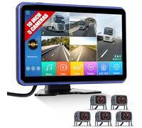 [5 Cameras] CAMECHO 10.1 inch IPS Reversing Camera Kit Monitor with BSD & IP68 Waterproof Reverse Camera support Split View/Loop Recording for Caravan/Bus/Trailer/Truck/Van
