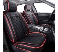 5 Car Seat Covers Full Set Waterproof Leather Universal Cushions Split Bench Compatible with Toyota Camry Kia Nissan Chevy Malibu CRV Focus Fusion Jeep Wrangler Cherokee (Full Set, Black-Red)