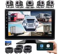 5-Channel 1080P Backup Camera Dash Cam with 10.2'' Monitor Android.11,DVR Recording Back Up Camera for RV/Truck/Van/Trailer/SUV Cars, Car Raido with Wireless CarPlay/Android Auto/BT/FM Radio/WiFi