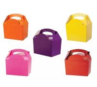 5 Childrens/Kids Plain Coloured Carry Food Meal Birthday Party Box Loot Bag Boxes - Size: 152mm x 100mm x 102mm (Mixed Girls Colours)
