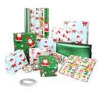 5 Christmas Wrapping Paper Rolls with Tape, Recycled Xmas Gift Wrapping Roll 43cm x 3m Each for Christmas Holiday Present Wrapping to Kids Adults Men Women Wife Girls Boys families and friends Party