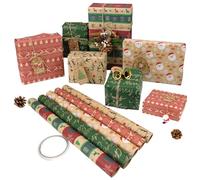 5 Christmas Wrapping Paper Rolls with Tape, Recycled Xmas Gift Wrapping Roll 43cm x 3m Each for Christmas Holiday Present Wrapping to Kids Adults Men Women Wife Girls Boys Families and Friends Party
