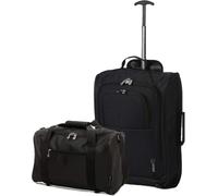 5 Cities Set of 2 Hand Luggage Set Including Ryanair Cabin Approved 21"/55cm Trolley Bag & 40x20x25 Ryanair Maximum Holdall Under Seat Flight Bag (Black + Black)