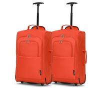5 Cities 2 x 55cm Lightweight Travel Suitcase Cabin Approved Wheeled Carry On Luggage, 2 Orange, 55 cm, Carry-on Luggage
