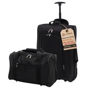 5 Cities Set of 2 Hand Luggage Set Including Ryanair Cabin Approved 21"/55cm Trolley Bag & 40x20x25 Ryanair Maximum Holdall Under Seat Flight Bag (Black + Black)