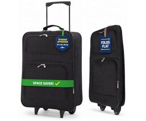 5 Cities 55x40x20cm easyJet & Ryanair Folding Cabin Suitcase, 2 Wheels | Fits easyJet & Ryanair, Foldable Hand Luggage, 2 Wheels, Lightweight, Carry On Cabin Bag, Travel Trolley, Durable, Black