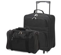 5 Cities Folding Hand Luggage Bag + 40x20x25 Ryanair Max Size Cabin Holdall(Black + Black)