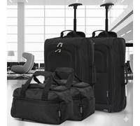 5 Cities Set of 2 Hand Luggage Set Including Ryanair Cabin Approved 21"/55cm Trolley Bag & 40x20x25 Ryanair Maximum Holdall Under Seat Flight Bag (Black x 2 + Black x 2)