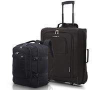 Set of 2 easyJet & British Airways 56x45x25cm Maximum Cabin Hand Luggage Approved Trolley Bag, Huge 60L Capacity, (Black) (Trolley + Easyjet Backpack)