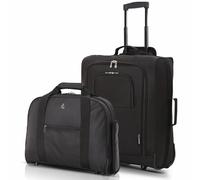 Set of 2 easyJet & British Airways 56x45x25cm Maximum Cabin Hand Luggage Approved Trolley Bag, Huge 60L Capacity, (Black) (Trolley + BA Bag)