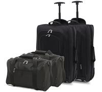 5 Cities Set of 2 Hand Luggage Set Including Ryanair Cabin Approved 21"/55cm Trolley Bag & 40x20x25 Ryanair Maximum Holdall Under Seat Flight Bag (Black x 2 + Black x 2)