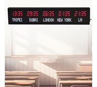 5 City Digital World Time Zone Clock,LED World Time Clock,LED Wall Mounted World Clock with 3 Levels of Brightness Adjustment,World Clock,with Remote Control,Red+White