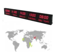 5 City Time Zone LED Digital World Wall Clock, Multi Time Zone Clock for Office Home Living Room School
