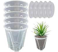 5 Clear Orchid Pots with Trays, Ventilated Orchid Planter with Drainage Holes, Indoor Outdoor Flower Plant Pots for Repotting Transplanting Orchids Succulents Houseplants