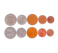 5 Coins from Guernsey | Giernesiais Coin Set Collection 1/2 1 2 5 10 New Pence | Circulated 1968-1971 | Cattle | Northern Gannet | Leopard | Guernsey Lily