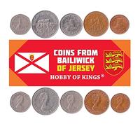 5 Coins from Jersey | Islander Coin Set Collection 1 2 5 10 20 Pence | Circulated 1982-1992 | Le Hocq Watch Tower | Elizabeth II | Seymour Tower | Lighthouse at La Corbière