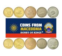 5 Coins from North Macedonia | Macedonian Coin Set Collection 1 2 5 10 50 Denari | Circulated 1993-2020 | Balkan Lynx | Peacock | Sarplaninac Dog | Trout | Archangel Gabriel
