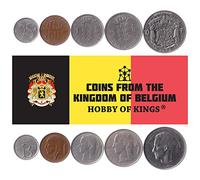 5 Coins Set from Belgium | Europe Coin Set Collection 25 50 Centimes 1 Franc 5 10 Francs | Circulated 1956-1988 | Old Collectible Currency for Collectors, Numismatic Album or Money Holders