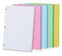 5-Color Loose Leaf Paper, 250 Sheets Wide Ruled, 8 x 10.5 Inch, 3-Hole Punched, Notebook Paper Filler for 3-Ring Binders, Note-Taking, Lined Paper Sheets for Office School Student & Professional