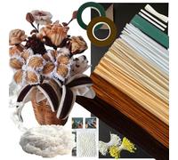 5 Color Retro Pipe Cleaner Flower Kit,300 Pcs Pipe Cleaners for Craft, with 1 Roll Fluffy Yarn,50 Pearls,100 Flower Stamens, 15 Floral Wire, 2 Floral Tape, 2 Wrapping Paper,Ribbon and Instruction