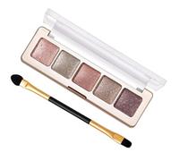 5-Color Shimmer Eyeshadow Palette with Rose Pink, Champagne Silver, Nude Pink, Grey Brown & Deep Purple Shades - Long-Lasting, Highly Pigmented & Blendable Formula (Earth Tone)