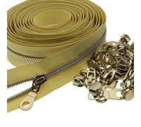 #5 Colorful Metallic Nylon Coil Zipper by Yard, Beige Zipper Tape Bulk 10 Yards with 25pcs Silver Pull for DIY Sewing Craft Bag YIGUANXIN