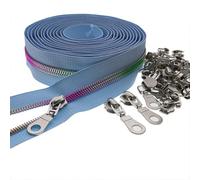 #5 Colorful Metallic Nylon Coil Zipper by Yard,Blue Zipper Tape Bulk 10 Yards with 25pcs Silver Pull for DIY Sewing Craft Bag YIGUANXIN