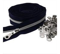 #5 Colorful Metallic Nylon Coil Zipper by Yard,Navy Blue Zipper Tape Bulk 10 Yards with 25pcs Silver Pull for DIY Sewing Craft Bag YIGUANXIN