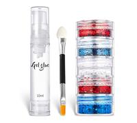 5 Colors Face&Body Glitter,Holographic Chunky Glitter Sequins,for Face Body Eye Hair Nail Art Lip Gloss Makeup,Festival Party Sparkle Accessories with A Double-Ended Brush and A Bottle of Gel
