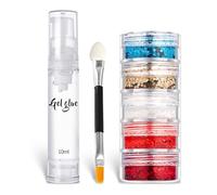5 Colors Face&Body Glitter,Holographic Chunky Glitter Sequins,for Face Body Eye Hair Nail Art Lip Gloss Makeup,Festival Party Sparkle Accessories with A Double-Ended Brush and A Bottle of Gel