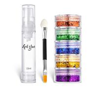 5 Colors Face&Body Glitter,Holographic Chunky Glitter Sequins,for Face Body Eye Hair Nail Art Lip Gloss Makeup,Festival Party Sparkle Accessories with A Double-Ended Brush and A Bottle of Gel