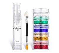 5 Colors Face&Body Glitter,Holographic Chunky Glitter Sequins,for Face Body Eye Hair Nail Art Lip Gloss Makeup,Festival Party Sparkle Accessories with A Double-Ended Brush and A Bottle of Gel
