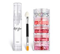 5 Colors Face&Body Glitter,Holographic Chunky Glitter Sequins,for Face Body Eye Hair Nail Art Lip Gloss Makeup,Festival Party Sparkle Accessories with A Double-Ended Brush and A Bottle of Gel