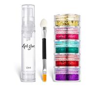 5 Colors Face&Body Glitter,Holographic Chunky Glitter Sequins,for Face Body Eye Hair Nail Art Lip Gloss Makeup,Festival Party Sparkle Accessories with A Double-Ended Brush and A Bottle of Gel