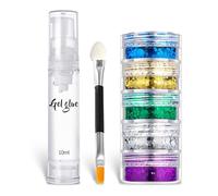 5 Colors Face&Body Glitter,Holographic Chunky Glitter Sequins,for Face Body Eye Hair Nail Art Lip Gloss Makeup,Festival Party Sparkle Accessories with A Double-Ended Brush and A Bottle of Gel