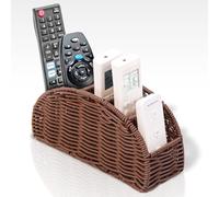 5-Compartment Remote Control Holder - Synthetic Rattan Organizer for TV Remotes, Makeup Brushes, Office Supplies, Stylish Wicker Desk Caddy for Living Room, Bedroom, Office, Patent Pending (Brown)