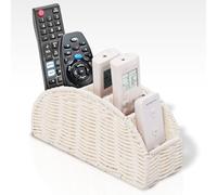 5-Compartment Remote Control Holder - Synthetic Rattan Organizer for TV Remotes, Makeup Brushes, Office Supplies, Stylish Wicker Desk Caddy for Living Room, Bedroom, Office, Patent Pending (White)