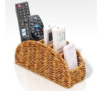 5-Compartment Remote Control Holder - Synthetic Rattan Organizer for TV Remotes, Makeup Brushes, Office Supplies, Stylish Wicker Desk Caddy for Living Room, Bedroom, Office, Patent Pending (Natural)