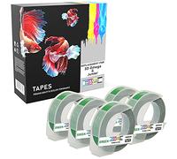 5 Compatible S0898160 White on Green 9mm x 3m Embossing Label Tapes Replacement for 3D Omega and Junior Label Makers