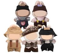 5 Complete Style Clothes Sets for 17cm Dolls - Hat & Overalls Dress Up Outfit for 17cm 15cm Dolls,Designer Outfits Bundle with Luxury/Cute/Sporty Themes, Gift for Doll Lovers (Smile, 17cm/15cm)