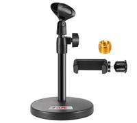 5 Core Desk Microphone Stand • Height Adjustable Desktop Mic Stand • Round Base • Table Mic Holder with Universal Mic Clip and 3/8" to 5/8" Screw- MS RBS BOOM