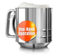 5 Cup Flour Sifter for Baking - Flour Sifter Stainless Steel with Easy One-Hand Press, Double Mesh, Comfortable Grip, Dishwasher Safe - Large Capacity for Batch Baking, Powdered Sugar, Cocoa & Pastry